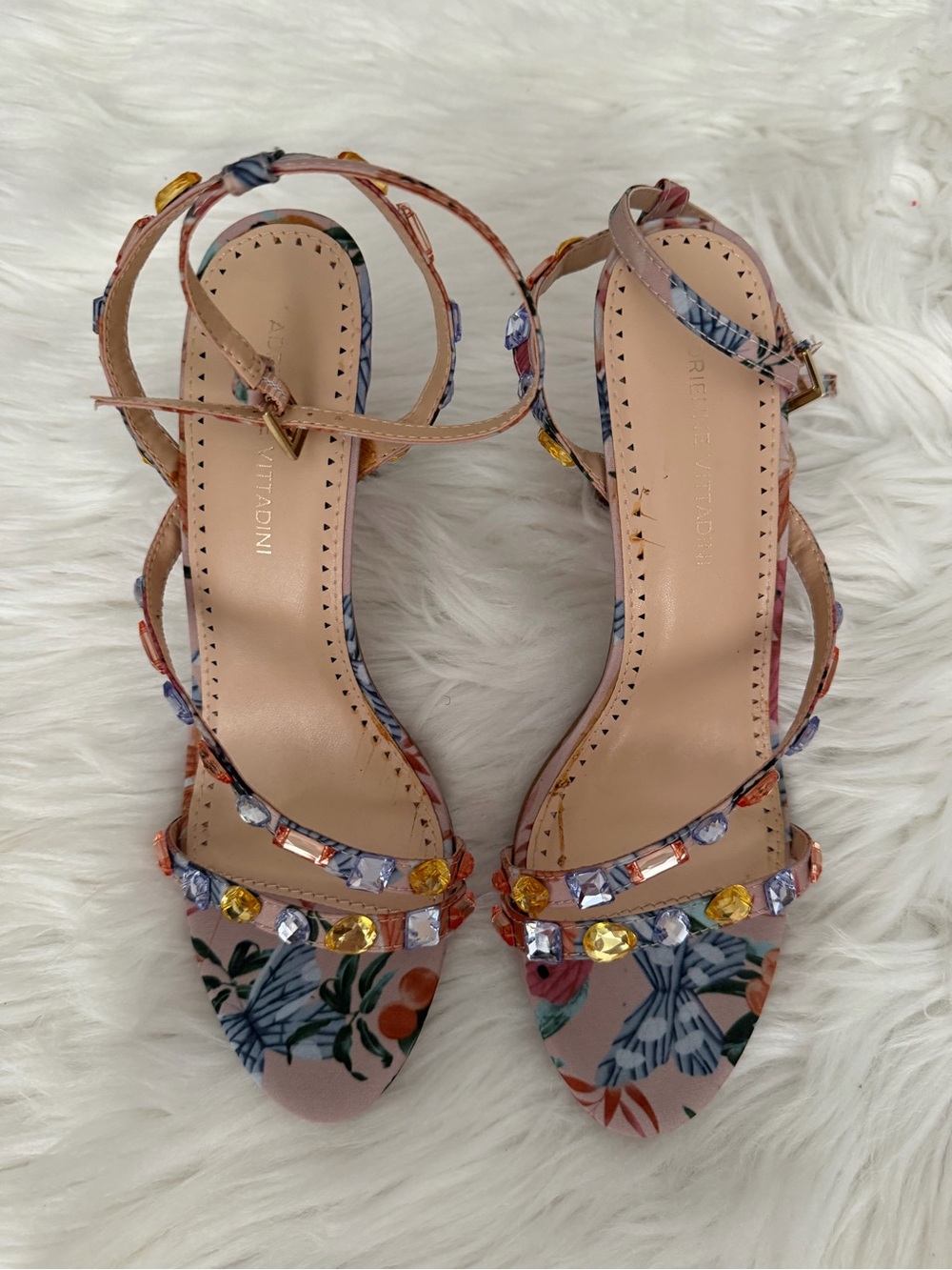 Adrienne Vittadini Floral Jeweled Ankle-Strap Sandals